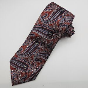Joseph A. Bank Reserve Silk Red Paisley Geometric Work Wedding Tie 58x3.25"